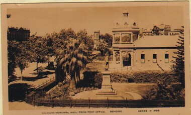 Postcard - CARWARDINE COLLECTION: SOLDIERS MEMORIAL HALL, BENDIGO, 1927