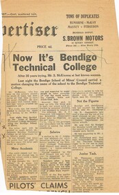 Newspaper - FOSTER AND WILSON COLLECTION: BENDIGO SCHOOL OF MINES, 22 Nov 1958