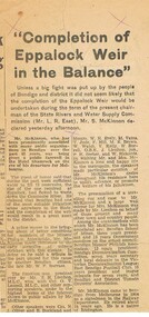 Newspaper - FOSTER AND WILSON COLLECTION: EPPALOCK WEIR