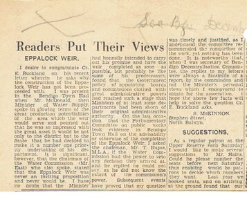 Newspaper - FOSTER AND WILSON COLLECTION: EPPALOCK WEIR