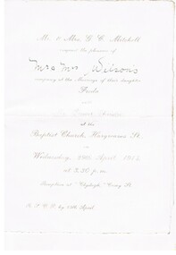 Document - FOSTER AND WILSON COLLECTION: WEDDING INVITATION, 1914