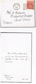Document - FOSTER AND WILSON COLLECTION: SYMPATHY CARD, Sept. 1933
