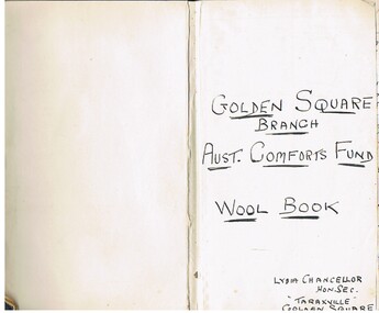 Book - LYDIA CHANCELLOR COLLECTION: GOLDEN SQUARE BRANCH AUST. COMFORTS FUND WOOL BOOK, 1941 - 1945