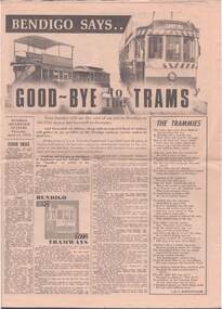 Newspaper - BELARDINELLI COLLECTION: NEWSPAPER CLIPPING:  BENDIGO SAYS GOODBYE TO THE TRAMS, 1972