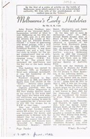 Document - MELBOURNE HOTELS - 14 ARTICLES BY R. K. COLE, 1952 to 1962