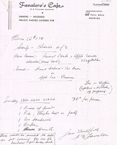 Document - FAVALORO COLLECTION: HANDWRITTEN QUOTE: FAVALORO'S CAFÉ