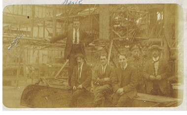 Photograph - BASIL WATSON COLLECTION:  6 MEN , TWO IN MILITARY UNIFORM IN HANGAR