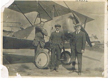 Postcard - BASIL WATSON COLLECTION: POSTCARD, 3 MEN IN FRONT OF BIPLANE