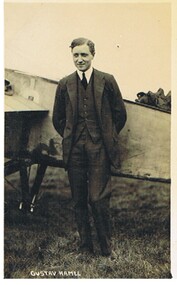 Postcard - BASIL WATSON COLLECTION: POSTCARD,  GUSTAV HAMEL LEANING ON PLANE