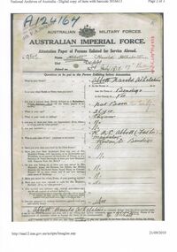 Document - ABBOTT COLLECTION : WAR SERVICE RECORD (PART)