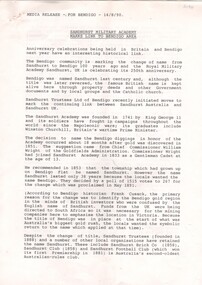 Document - BENDIGO LINK TO SANDHURST MILITARY ACADEMY, 1990