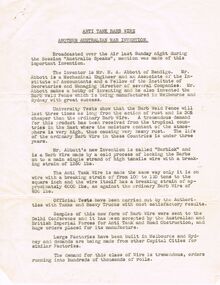 Document - ABBOTT COLLECTION:  ANTI TANK BARBED WIRE, 1940's