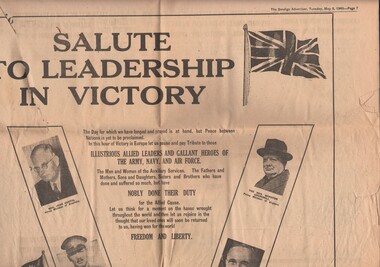 Newspaper - GERTRUDE PERRY COLLECTION: BENDIGO ADVERTISER 1945, 1945