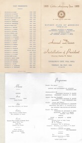 Document - GERTRUDE PERRY COLLECTION: MENU & PROGRAMME ROTARY CLUB BENDIGO, 1954