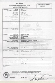 Document - GERTRUDE PERRY COLLECTION: DEATH CERTIFICATE, 1999