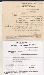 Document - GERTRUDE PERRY COLLECTION: EXTRACT OF BIRTH, 1934