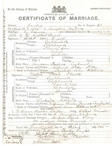 Document - GERTRUDE PERRY COLLECTION: CERTIFICATE OF MARRIAGE, 1905
