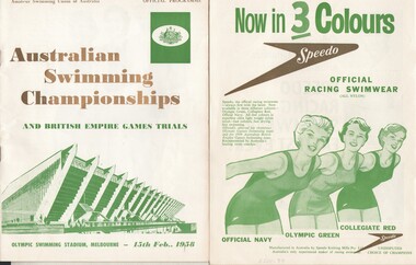 Document - GERTRUDE PERRY COLLECTION: AUSTRALIAN SWIMMING CHAMPIONSHIPS PROGRAMMES, 1958