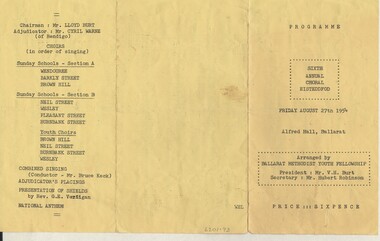 Document - GERTRUDE PERRY COLLECTION: BALLARAT EISTEDDFOD PROGRAMME, 1954