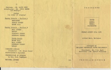 Document - GERTRUDE PERRY COLLECTION: BALLARAT EISTEDDFOD PROGRAMME, 1954