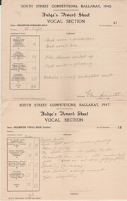 Document - GERTRUDE PERRY COLLECTION: BALLARAT SOUTH STREET AWARD SHEETS, 1945 - 1947