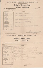 Document - GERTRUDE PERRY COLLECTION: BALLARAT SOUTH STREET AWARD SHEETS, 1945 - 1947