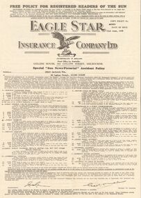 Document - GERTRUDE PERRY COLLECTION: EAGLE STAR INSURANCE COMPANY POLICY, 1952