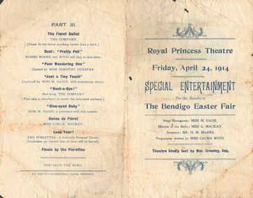 Document - GERTRUDE PERRY COLLECTION: ROYAL PRINCESS THEATRE PROGRAMME, 1914