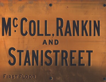 Plaque - MCCOLL, RANKIN AND STANISTREET COLLECTION: BRASS PLAQUE