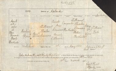 Document - GERTRUDE PERRY COLLECTION: BIRTH CERTIFICATE, 1905
