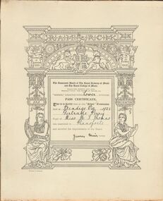 Document - GERTRUDE PERRY COLLECTION: MUSIC SCHOOL EXAMINATION CERTIFICATE, 1928