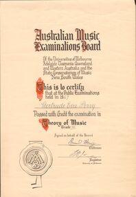 Document - GERTRUDE PERRY COLLECTION: AUSTRALIAN MUSIC EXAMINATIONS BOARD CERTIFICATE, 1947