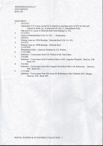 Document - MCCOLL, RANKIN AND STANISTREET COLLECTION: SHEEPSHEAD GULLY DOCUMENTS, 1859-1912