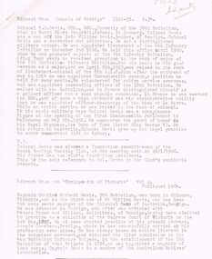 Document - TYPEWRITTEN SHEET RE: COL. C H DAVIS