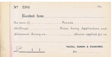 Book - MCCOLL, RANKIN AND STANISTREET COLLECTION: RECEIPT BOOKS (3), 1948