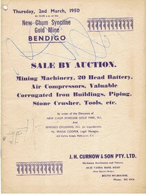 Book - MCCOLL, RANKIN AND STANISTREET COLLECTION: SALE CATALOGUE - NEW CHUM SYNCLINE GOLD MINE, 1950