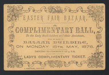 Document - WES HARRY COLLECTION: EASTER FAIR BAZAAR TICKET, 1876