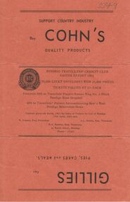 Document - LUCKY ENVELOPE INSERT: BENDIGO TRAVELLERS'  CHARITY CLUB, 1963