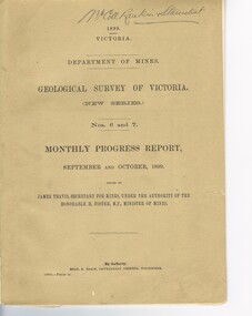 Document - MCCOLL, RANKIN AND STANISTREET COLLECTION:  GEOLOGICAL SURVEY OF VICTORIA 1899, 1899