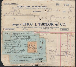 Document - WES HARRY COLLECTION: FURNITURE RECEIPTS, 1928