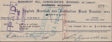 Document - MCCOLL, RANKIN AND STANISTREET COLLECTION: CHEQUES, 1951