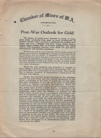 Document - MCCOLL, RANKIN AND STANISTREET COLLECTION: CHAMBER OF MINES OF W.A.- POST WAR OUTLOOK, 1945
