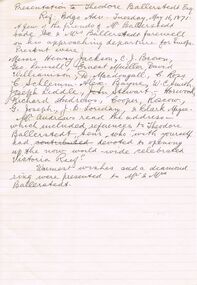 Document - PRESENTATION TO THEODORE BALLERSTEDT ESQ: BENDIGO ADVERTISER MAY 16, 1871