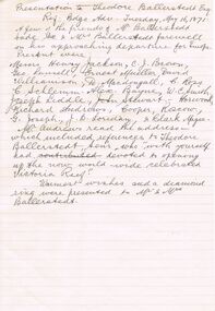 Document - PRESENTATION TO THEODORE BALLERSTEDT ESQ: BENDIGO ADVERTISER MAY 16, 1871