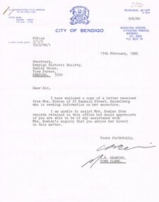 Document - BOWLEN (BOWLAN?) FAMILY: CORRESPONDENCE RE FAMILY HISTORY, 1980