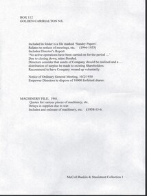 Document - MCCOLL, RANKIN AND STANISTREET COLLECTION: GOLDEN CARSHALTON NO LIABILITY, 1949 - 1952