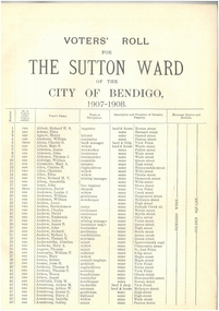 Document - CITY OF BENDIGO VOTER'S ROLL, 1907-1908