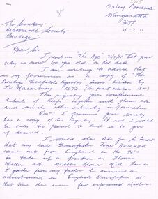 Document - CORRESPONDENCE RE: BENDIGO GOLDFIELDS REGISTRY 1872 AND BUTCHER, JOHN, 25/07/1971