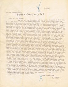 Document - BADAK COMPANY NL: LETTER TO SHAREHOLDERS FROM J H ABBOTT