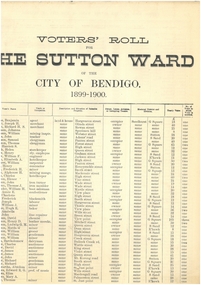 Document - CITY OF BENDIGO VOTER'S ROLL, 1899-1900